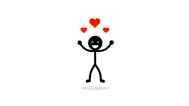 Stick Figure Surrounded by Hearts in Love Celebration