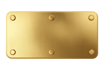 Gold metal plate, rectangular, smooth surface, with four mounting holes