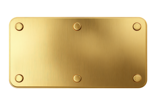 Gold metal plate, rectangular, smooth surface, with four mounting holes