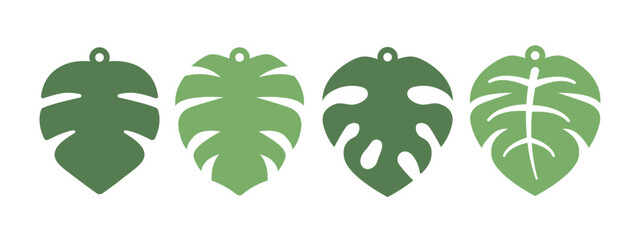 Vector design with monstera leaves for earrings, pendant or keychain. Jewelry silhouette laser cut template. Cnc cutting with metal, wood or leather. Tropical leaf hanging bijouterie