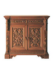 Antique, wooden chest of drawers with gold metal details