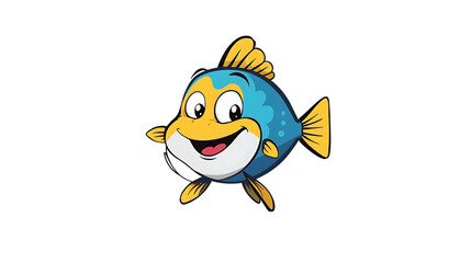 A cute blue bird cartoon with a yellow beak is flying with happy wings