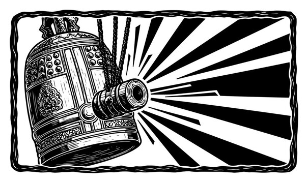 Japanese Temple Bell Bonsho for Zen Buddhism black shape vector laser cutting engraving monochrome print