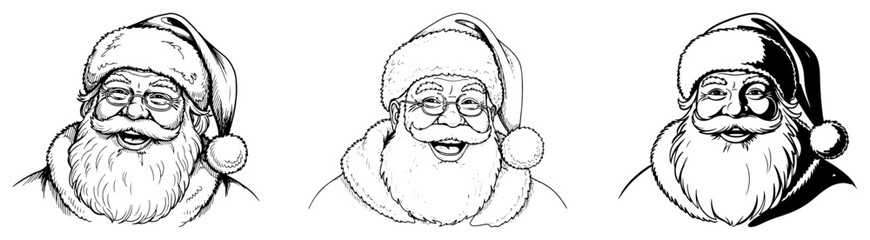 Set of Santa Claus Head Vector Illustrations