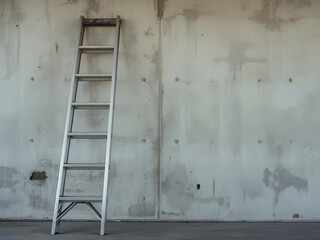 Ladder Leaning Against Wall: A sturdy metal ladder leans casually against a textured concrete wall, creating a visual narrative of progress, potential, and reaching new heights.