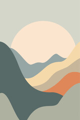 Mountain Landscape with Sunrise – Nature, Peaks and Morning Adventure Abstract Vector Illustration