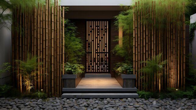 Zen Inspired Garden Entrance with Bamboo Accents and Serene Atmosphere design element