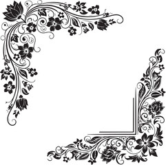 Elegant Black and White Floral Corner Decorative Elements