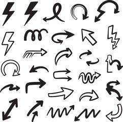 Hand Drawn Doodle Arrows and Lightning Bolt Symbols Collection