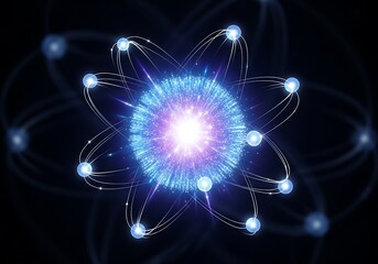 Atom Structure, Scientific Illustration, Energy, Quantum Physics, Modern Design.