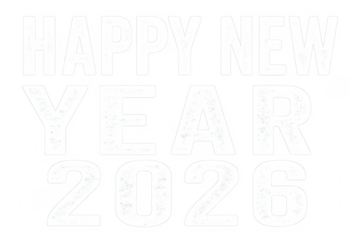 Happy new year 2026 white bold text on transparent background