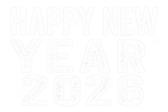 Happy new year 2026 white bold text on transparent background