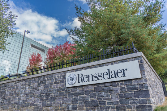 Troy, New York &ndash; October 9, 2024: Entrance sign for Rensselaer Polytechnic Institute (RPI) in Troy, New York, a leading university in science, engineering, and technology