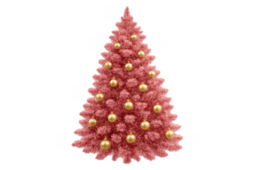 Pink christmas tree with golden baubles celebrating christmas on transparent background