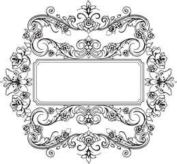 Elegant Black and White Floral Frame with Ornate Scrollwork Design