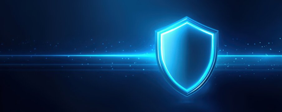 Digital Advertising and Consumer Privacy Concepts. A glowing blue shield symbolizing protection and security against digital threats in a futuristic environment.
