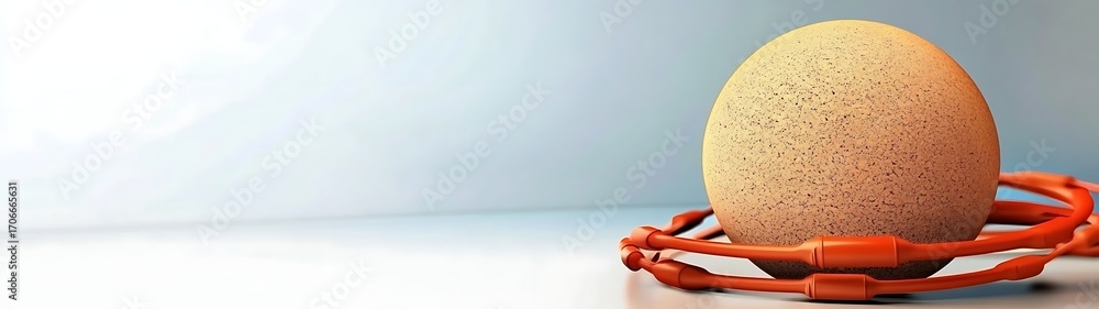 Poster innovation networking retro office beige sphere on orange wire frame with soft background