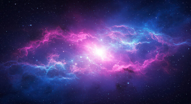 Abstract cosmic galaxy background with glowing nebula and energy waves in sci-fi fantasy style