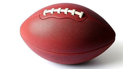 American football isolated on white background with visible stitching and crisp details.