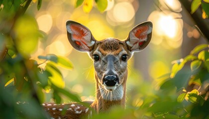 Deer face in dappled sunlight