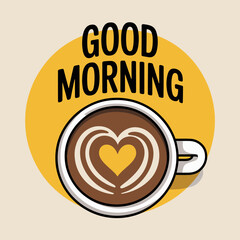 Beautiful top-down view of a coffee cup featuring intricate creamy foam art shaped like a heart, perfect for welcoming the day with warmth and love.