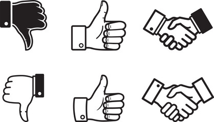Collection of Thumbs Up, Thumbs Down, and Handshake Communication Icons