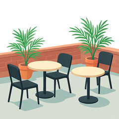 Fototapeta premium Cartoon garden gazebo with circular bench and potted trees. Ideal for outdoor relaxation and tranquil backyard settings