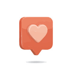A 3D rendered illustration of a social media notification icon with a heart symbol inside a speech bubble.