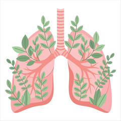 Illustration of lungs adorned with green leafy branches