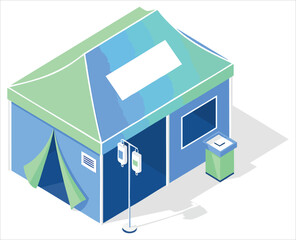 Isometric tent structure with medical IV stand window booth light