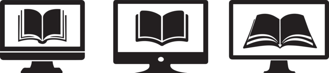 Online education books on computer screens for digital learning and knowledge access
