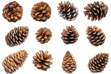 A collection of beautifully detailed pine cones for natural and seasonal decor isolated on transparent background