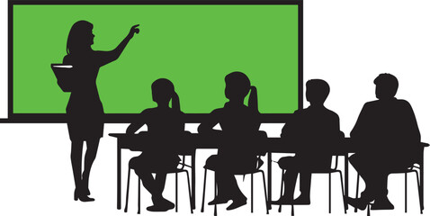 Teacher teaching students in classroom silhouette education learning concept art