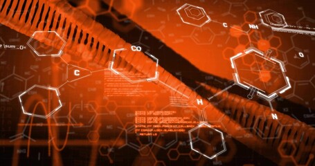 Displaying diagonal tubular structure across lab panel, with hexagonal rings labeled C H NH CO