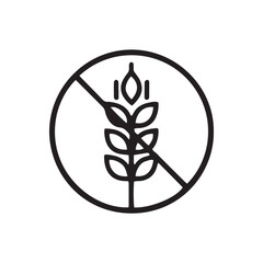 Gluten-Free Icon Vector, No Wheat Allergy Symbol. Celiac Diet Food Product Label, Black Line Art Isolated on White Background.