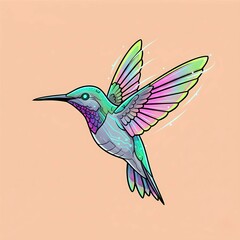 Obraz premium Vibrant Hummingbird in Flight A Close-Up Illustration of a Jewel-Toned Bird with Delicate Wings
