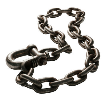Heavy duty metal chain with shackle industrial strength connection for secure fastening transparent background