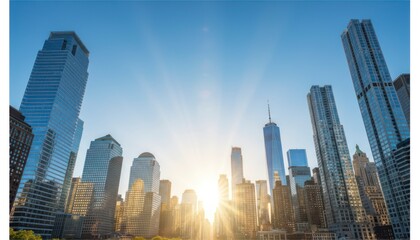 City Skyline with Sunlight and Skyscrapers