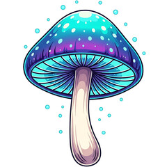 Enchanting Neon Mushroom Illustration with Bubbles, A Whimsical Fungi Graphic