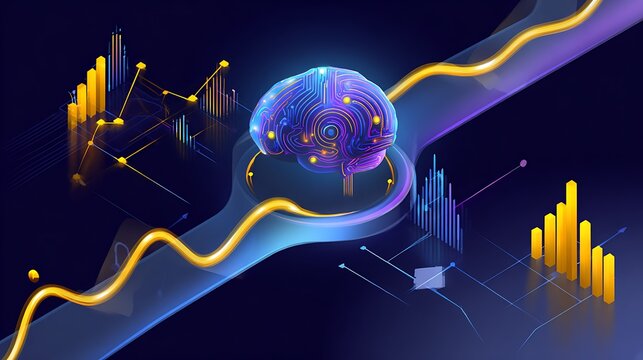 Futuristic digital brain with data visualization and analytics concept