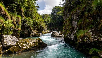 Lush river gorge scene