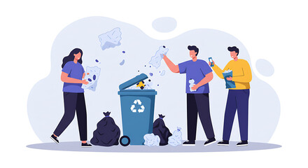 People Recycling Waste Flat Art Isolated on White Background