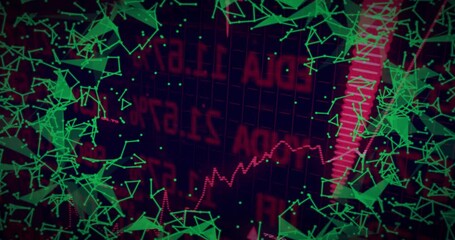 White arrow appearing driving red bar rising and green network pulsing, visualizing data growth - Powered by Adobe