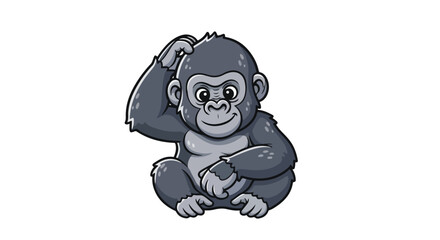 Fototapeta premium Cartoon Gorilla Character Sitting and Pondering with a Thoughtful Expression in a Playful Illustration perfect for educational content