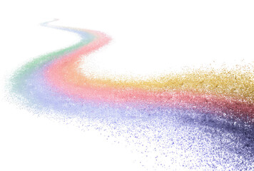 Abstract rainbow trail, swirling colors on black background