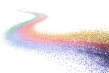 Abstract rainbow trail, swirling colors on black background