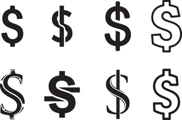 Diverse Black Dollar Sign Symbols Collection