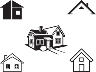 Collection of Stylized Black and White House and Home Illustrations