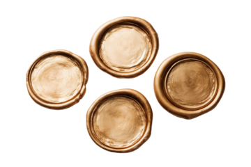 Four gold-toned wax seals arranged in a diamond pattern