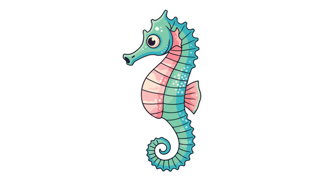 A charming cartoon seahorse with whimsical colors and delightful details against a stark white backdrop drawing attention